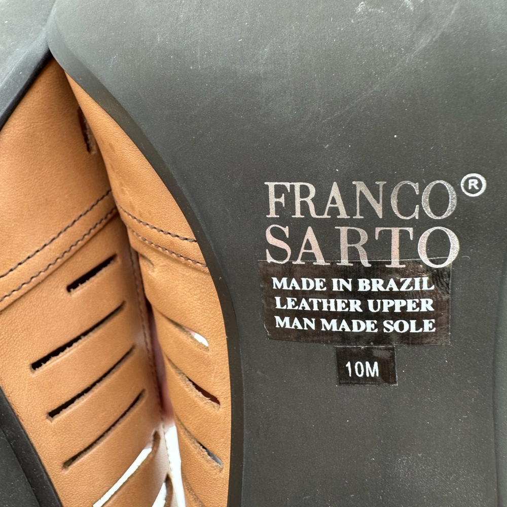 FRANCO SARTO Tan Cutout Leather Peep Toe Heels | Size 10 - Picture 10 of 11